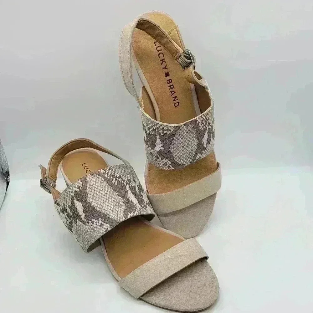 Lucky Brand Cobblestone Tan Brown Women's GEWEL Heel Sandals Size 6